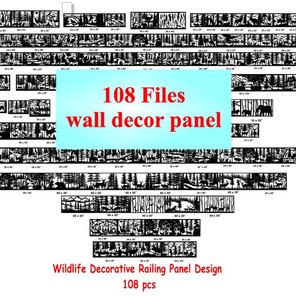 108 Design di pannelli decorativi per ringhiere della fauna selvatica, design di pannelli per CNC, file di macchine da taglio, decorazione della parete di casa in metallo, taglio di pareti artistiche in formato Svg