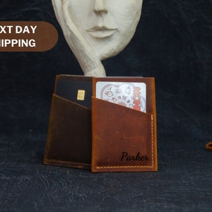 Funda minimalista de cuero para tarjetas. Regalo para padrinos de boda. Billetera personalizada. Funda para tarjetas de crédito. Billetera pequeña. Tarjetero personalizado.