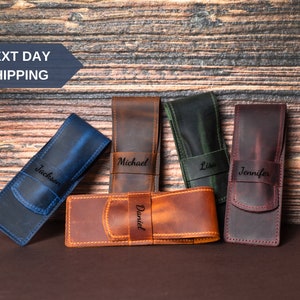 Personalized Handmade Leather Fountain Pen Holder, Leather Pen Pouch, Custom Pencil Case Holder, Father&#39;s Day Gift, Pen Sleeve, Pen Holder