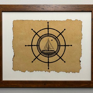 Sailboat Print with Ship Wheel Border