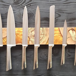 Custom Made Magnetic Knife Holder, Resin and Olive Wood Knife Rack, Magnetic Bar for Knives, Housewarming Gift, Kitchen Utensil Holder