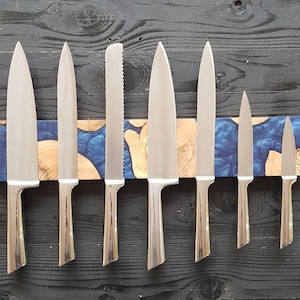 Custom Made Magnetic Knife Holder, Resin and Olive Wood Knife Rack, Magnetic Bar for Knives, Housewarming Gift, Kitchen Utensil Holder