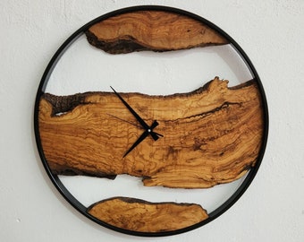 Handmade Metal and Olive Wood Wall Clock, Home Decor, Modern Wall Clocks ,Gift, Live Edge Wall Clocks