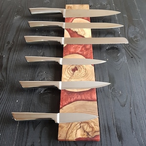 Handmade Magnetic Knife Holder,Resin and Olive Wood Knife Rack,Magnetic Bar for Knives,Knife Rack, Kitchen Utensil Holder,Tool holder