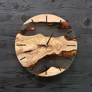 Custom Clear Epoxy Resin Olive Wood Wall Clock,Modern Home Decor,Gift,Live Edge Wall Clocks image 5