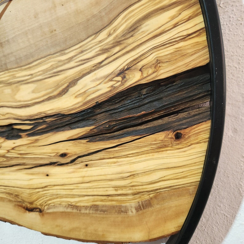 Made To Order Metal and Olive Wood Wall Clock,Large Wooden Clock,Live Edge Wall Clock image 8
