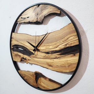 Made To Order Metal and Olive Wood Wall Clock,Large Wooden Clock,Live Edge Wall Clock image 3