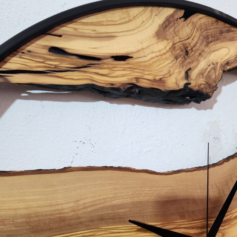 Made To Order Metal and Olive Wood Wall Clock,Large Wooden Clock,Live Edge Wall Clock image 9