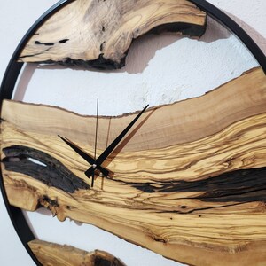 Made To Order Metal and Olive Wood Wall Clock,Large Wooden Clock,Live Edge Wall Clock image 5