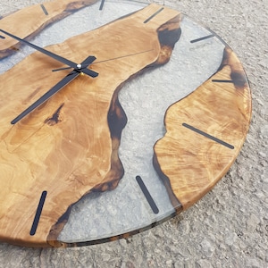 Custom Clear Epoxy Resin Olive Wood Wall Clock,Modern Home Decor,Gift,Live Edge Wall Clocks image 3