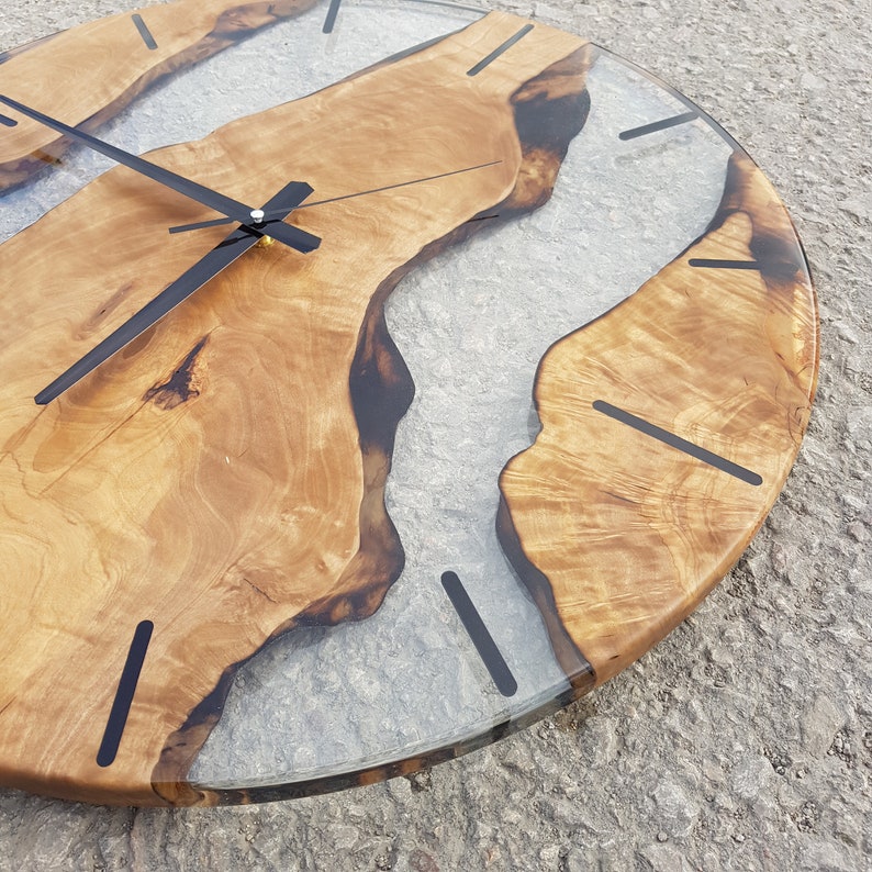 Custom Clear Epoxy Resin Olive Wood Wall Clock,Modern Home Decor,Gift,Live Edge Wall Clocks image 3