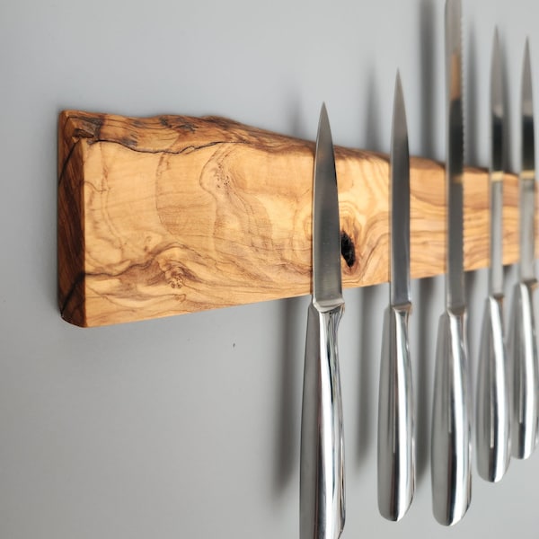 Made to Order Magnetic Knife Holder, Olive Wood Knife Rack,Magnetic Bar for Knives, Knife Rack, Kitchen Utensil Holder