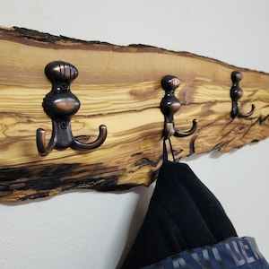 Handmade Olive wood Coat Rack, Custom Made Rustic Live Edge Wooden Wall Mounted, Personalized Jacket Holder, Wooden Coat Hanger