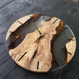 Custom Clear Epoxy Resin Olive Wood Wall Clock,Modern Home Decor,Gift,Live Edge Wall Clocks image 7