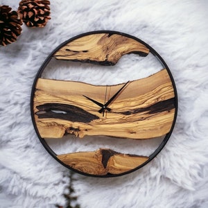 Made To Order Metal and Olive Wood Wall Clock,Large Wooden Clock,Live Edge Wall Clock image 1