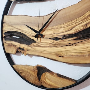 Made To Order Metal and Olive Wood Wall Clock,Large Wooden Clock,Live Edge Wall Clock image 6