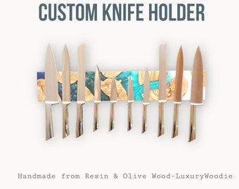 Custom Magnetic Knife Holder,Resin and Olive Wood Knife Rack,Magnetic Bar for Knives, Knife Rack, Kitchen Utensil Holder, Tool Holder