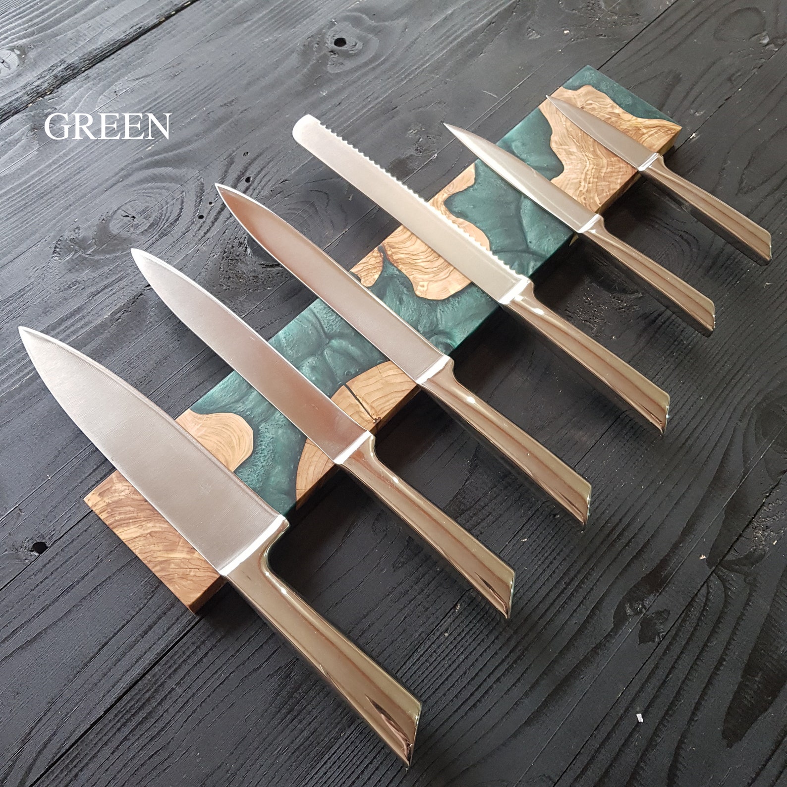 Custom Handmade Magnetic Knife Holder,resin and Olive Wood Knife Rack ...