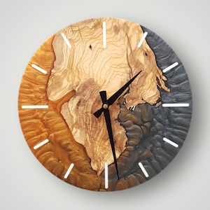 Handmade Epoxy Olive Wood Wall Clock: Modern Boho Decor