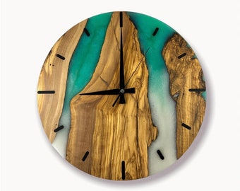 16’’ Resin & Olive Wood Wall Clock - Kenai River