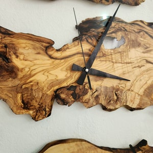 Custom Clear Resin and Olive Wood Wall Clock, Modern Home Decor, Gift, Live Edge Wall Clocks image 3