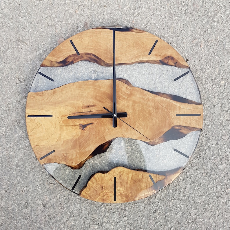 Custom Clear Epoxy Resin Olive Wood Wall Clock,Modern Home Decor,Gift,Live Edge Wall Clocks image 1