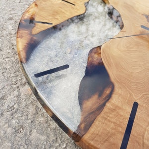 Custom Clear Epoxy Resin Olive Wood Wall Clock,Modern Home Decor,Gift,Live Edge Wall Clocks image 4