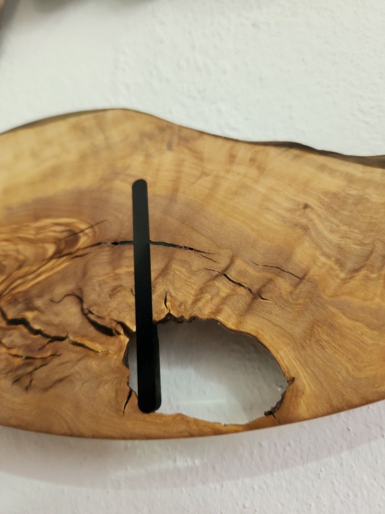 Custom Clear Resin and Olive Wood Wall Clock, Modern Home Decor, Gift, Live Edge Wall Clocks image 4