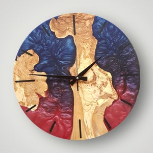 Handmade Epoxy and Olive Wood Wall Clock, Large Wall Decor, Live Edge Wall Clock, Home Decor