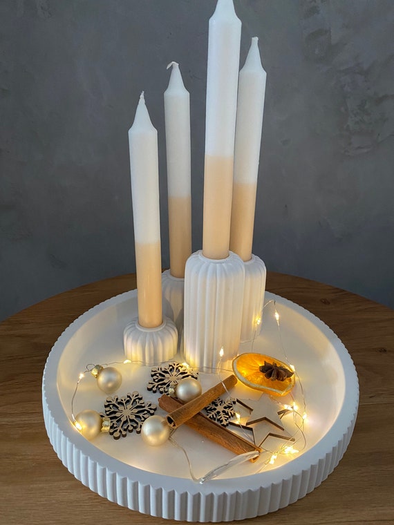Adventskranz Mit 4 Kerzenständern I Dekoteller I Deko I Tablett I Raysin Adventskranz I Weißer Adventskranz I Betonteller