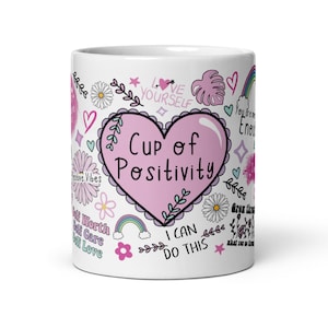 Taza rosa de positividad: taza de café con afirmaciones, regalos para ella