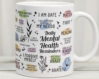 Mug Affirmation de la santé mentale, Mug Rappels de santé mentale, Mug Rappel quotidien, Mug Affirmation, Mug Amour de soi, Questions de santé mentale