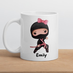 Personalised Ninja Mug, Personalised Children&#39;s Mug, Cute Girls Mug, Girl Ninja Mug, Kawaii Mug, Little Girl&#39;s Mug, Children&#39;s Mug, Kids Mug