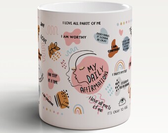 Mug Mes affirmations du jour, Mug Affirmation du jour, Mug amour de soi, Mug ondes positives, Mug pleine conscience, Cadeau affirmations, Loi de l'attraction