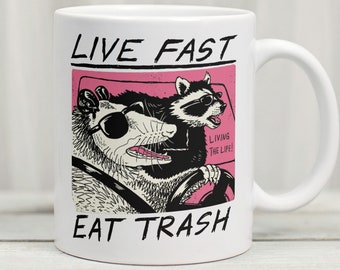 Live Fast Eat Trash Mug, Trash Mug, Funny Raccoon Mug, Opossum Mug, Funny Animal Mug, Gag Mug, Raccoon Gift