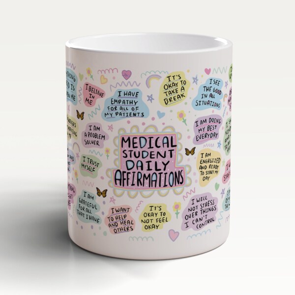 Taza de afirmaciones diarias para estudiantes de medicina, tazas para estudiantes de medicina, regalo para estudiantes de medicina, escuela de medicina, estudiante de farmacia