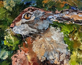 Rabbit painting mini original oil painting on cardboard 6 x 8 inches ( 15 x 20 cm ) abstract sweet cute forest animal motifs thick brush strokes impasto