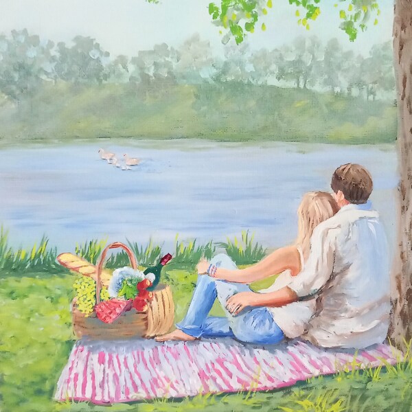 Personalized Romantic Painting from Photo Original Oil Painting on Canvas Custom Landscape Painting Love Couple Modern Wall Art