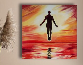 Relax painting original oil painting on canvas 24 x 24 inches (60 x 60 cm) power man contemporary art motivation colorful colors red black