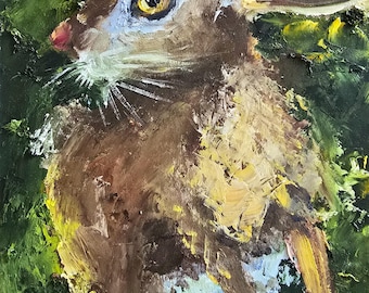 Bunny Hand-Painted Original Oil Painting On Cardboard Nature Forest Made To Order