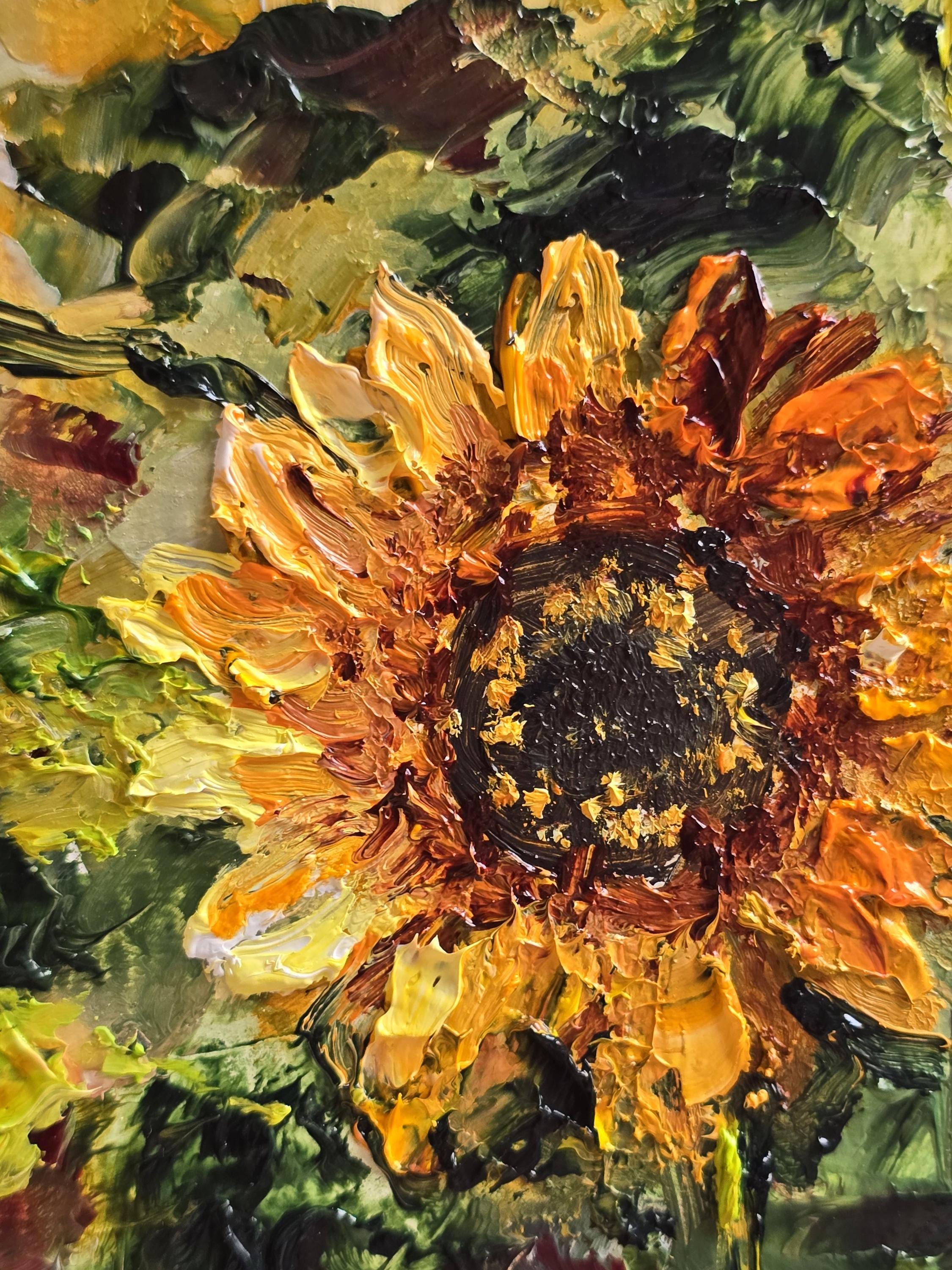 Sunflower Field Original Oil Painting Golden Sunflowers Vibrant