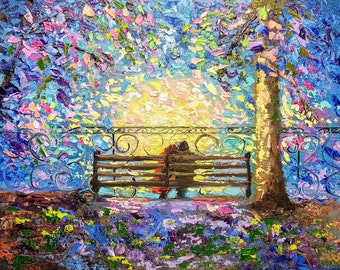 Custom Romantic Original Oil Painting On Canvas Personalized Landscape With A Couple Hand-Painted From Your Photo Made To Order