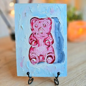 Gummy Bear Pink Oil Painting on Cardboard 4x6 Inch (10x15 cm) Hand Painted Semi Abstract Fine Artwork Kitchen Wall Art Textured Impasto Art