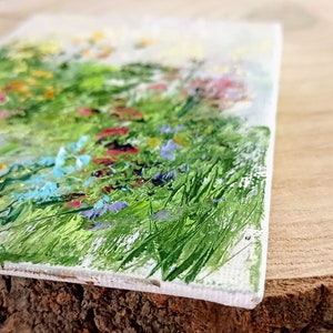 Flower painting mini original oil painting on cardboard 4 x 6 inch 10 x 15 cm abstract field flower landscape grasses thick brush strokes color green image 8