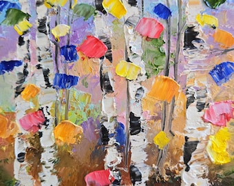 Birch Trees Oil Painting on Cardboard Abstract Forest Landscape Inspired by Birch Forest Made To Order