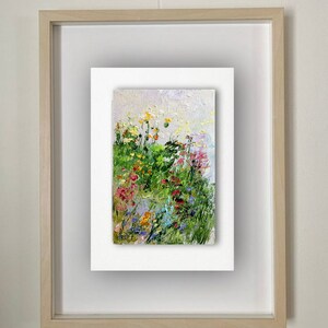 Flower painting mini original oil painting on cardboard 4 x 6 inch 10 x 15 cm abstract field flower landscape grasses thick brush strokes color green image 3
