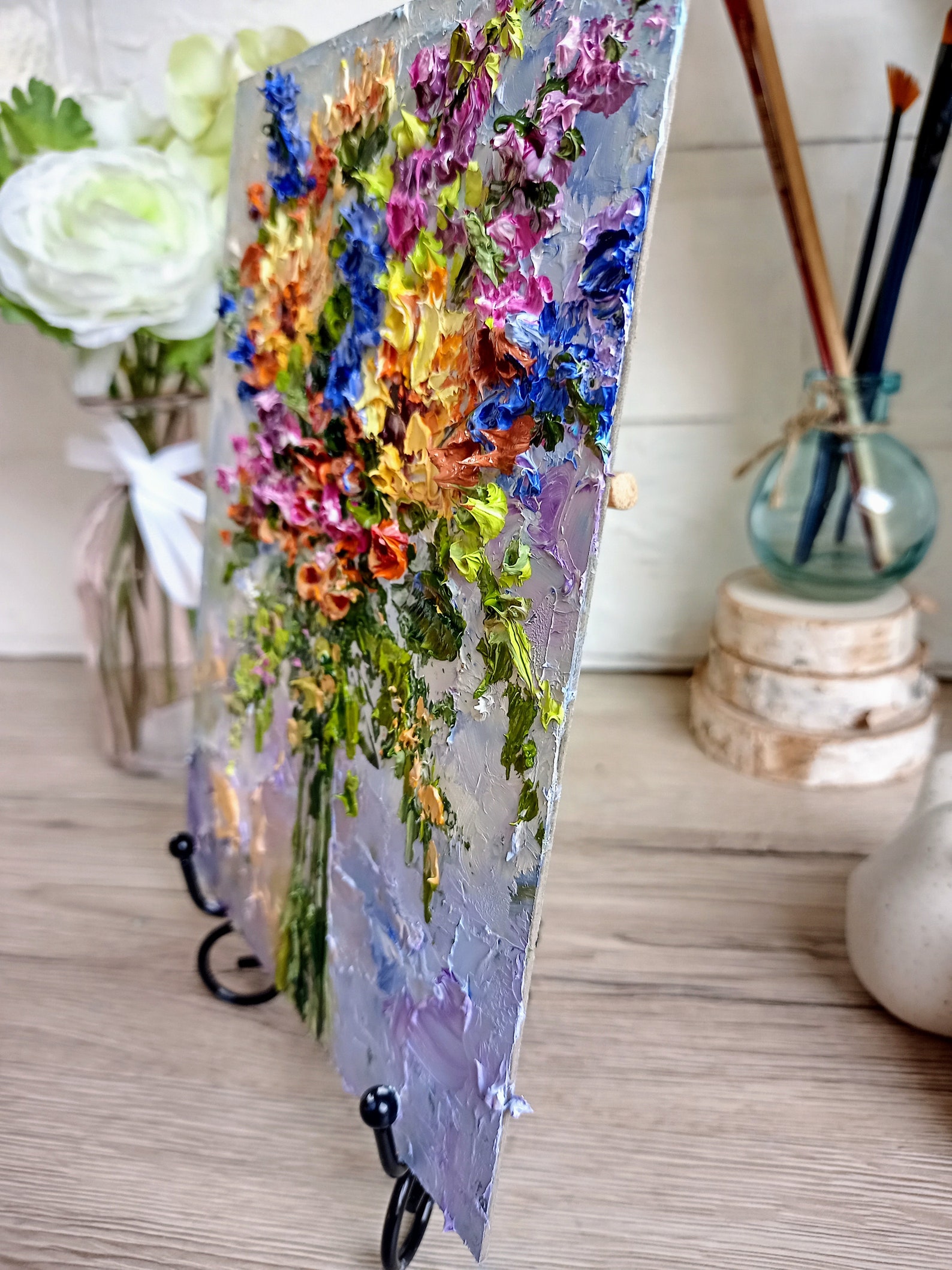 Wildflower Bouquet Original Oil Painting on Cardboard Sunflower Vibrant ...