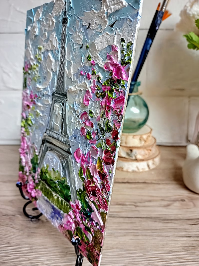 Paris Cityscape Eiffel Tower Art Original Oil Painting on Cardboard ...