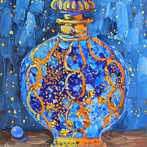 Magical Glass Bottle Original Oil Painting 6x8 Inch (15x20cm) Fantasy Art Gothic Mystical Elixir Painting Alchemy Fantasy Bottle with Pearls