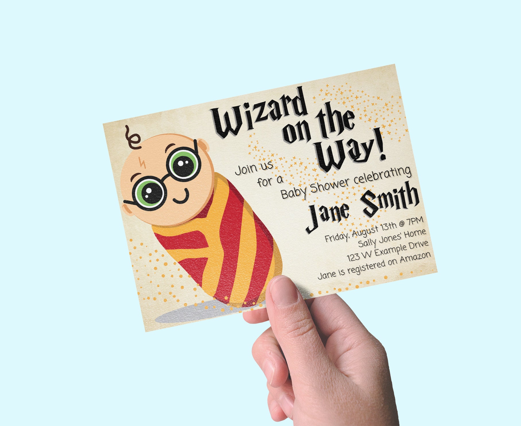 Baby Shower Magical Wizard on the Way Personalized Invitation HP Inspired Theme
